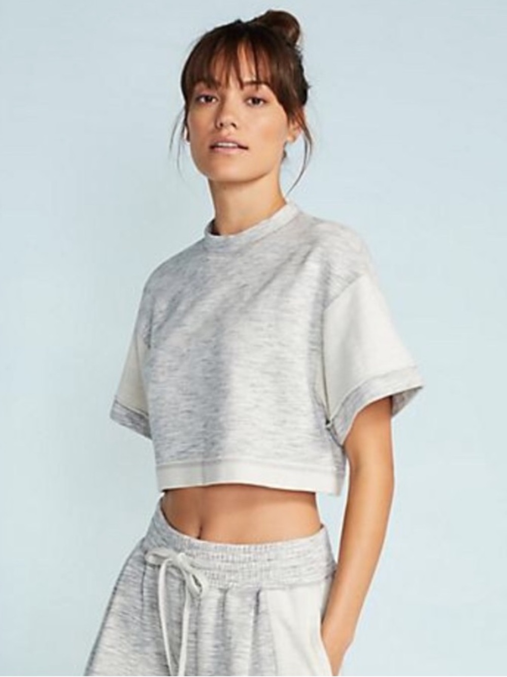 FP Movement Good Times Cropped Mock Neck Sweatshirt Gray Ivory XS